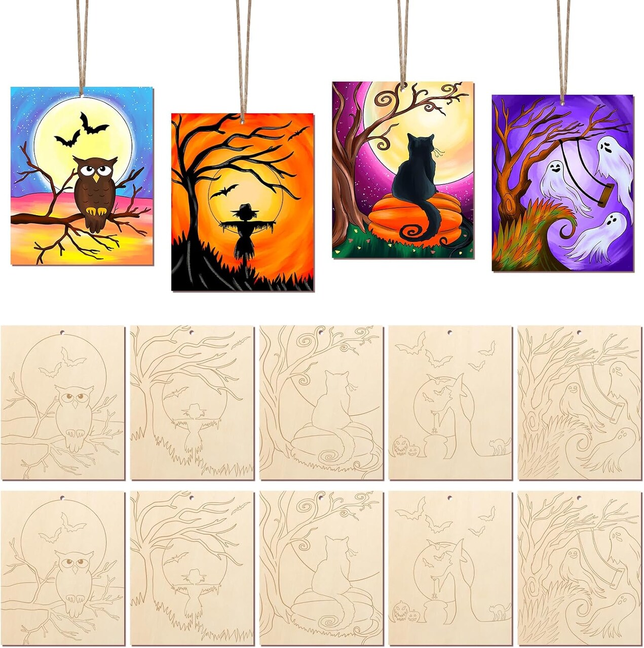 10PCS Large Halloween Unfinished Wood Crafts to Paint for Adults Kids